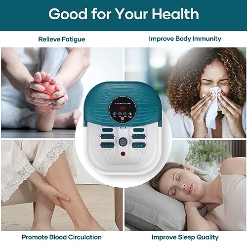 CURECURE Collapsible Foot Spa Bath Massager with Heat, Bubble and Timer, 95-118℉ Adjustable Temperature Fast Heating with Pedicure Stone and Massage Rollers for Feet Stress Relief at Home