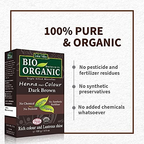Indus Valley Bio Organic Natural Henna Powder For Hair Dye Dark Brown- 3.5 Oz