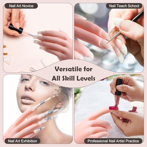 Coitak Practice Hand for Acrylic Nails, Flexible Fake Hands, Manicure Training Hand Nail Kit for Beginners, Nail Practice Hand with 200PCS Nail Tips, Nail Glue Stickers, Brush and Clipper