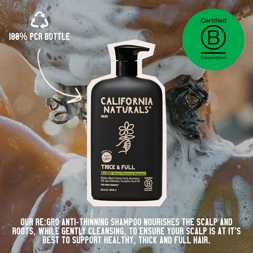 California Naturals Mens Re:GRO Shampoo for Hair Growth Support, Hair Care & Scalp Care with Biotin, All Hair Types, Vegan, Natural, Cruelty Free, Silicone, Paraben & Sulfate Free, for Men, 16.5 oz