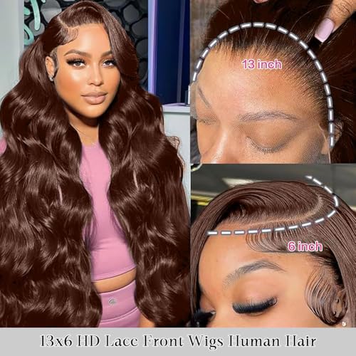 Chocolate Brown Lace Front Wig Human Hair 30 Inch 200% Density 13x6 Hd Transparent Body Wave Lace Front Brown Wigs Human Hair 4# Glueless Wigs for Women