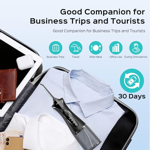 COSLUS Water Dental Flosser Pick for Teeth: 4 Modes Cordless Portable 300ML Larger Tank Water Teeth Cleaner IPX7 Waterproof Flossing Cleaning Picks for Home Travel Black C30(FC5360)