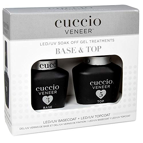 Cuccio Veneer Base & Top Gel Kit – Professional LED/UV Soak-Off Gel Nail Polish Set – High-Gloss Finish – Long-Lasting Wear – Includes 0.5 Ounce Base Coat and 0.5 Ounce Top Coat – Easy Application
