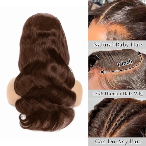 Chocolate Brown Lace Front Wig Human Hair 30 Inch 200% Density 13x6 Hd Transparent Body Wave Lace Front Brown Wigs Human Hair 4# Glueless Wigs for Women