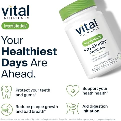 Hyperbiotics Vital Nutrients Pro Dental Probiotic | Clinically Studied BLIS K12 and M18 | Oral Probiotics for Bad Breath Treatment for Adults | Oral Health for Teeth and Gums | 45 Mint Tablets