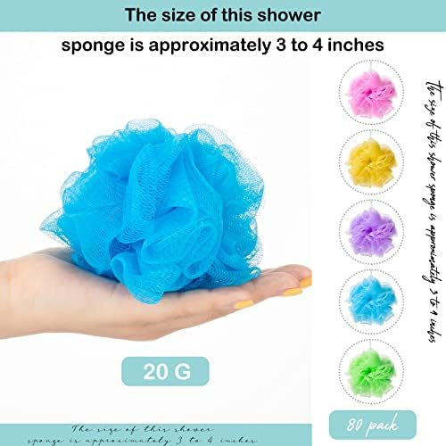 CHENGU 80 Pcs Loofah Bulk Sponge Bath Sponges for Shower Bath Luffa Bulk Pouf Shower Puff Wash Body Pouf Mesh Loofah Exfoliating Body Scrubber for Baby Women Men, 20g (Mixed Colors)