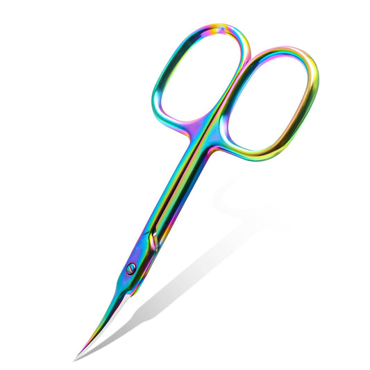CGBE Cuticle Scissors Extra Fine Curved Blade, Super Slim Manicure Scissors for Cuticles Professional Small Scissors with Precise Pointed Tip Grooming Blades, Eyebrow, Eyelash, and Dry Skin - Colorful