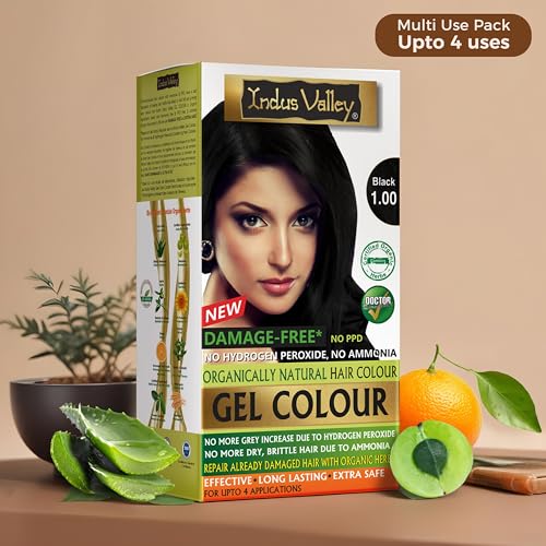 Indus Valley Natural Organic Damage Free Gel Hair Color | Ammonia Free, Vegan & Cruelty Free | Up to 100% Gray Coverage|Black 1.0 (20gram+200ml)