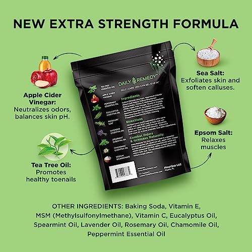 DAILY REMEDY EXTRA STRENGTH Tea Tree Oil Foot Soak w/ Epsom Salt Made in USA Toenails，Athlete's Foot，Itchy Feet，Stubborn Smelly Foot Odor，Pedicure Calluses & Soothes Sore Tired Achy Feet 16 oz，Black