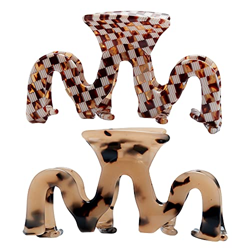 Large Tortoise Shell Claw Clip 3.5 Inch Cellulose Acetate Hair Claw Clips Checkered Hair Claw Clips French Design Hair Jaw Clamp for Women Ladies (2 Pack)