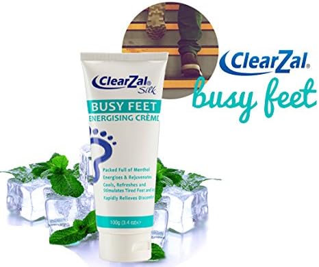 Clearzal Busy Feet Cooling Energizing Foot Cream, Packed with Menthol for Pain Relief for Tired Achy Feet, Refreshes and Rejuvenates, Helps to Provide Relief from Neuropathy, 3.4 Ounce Tube