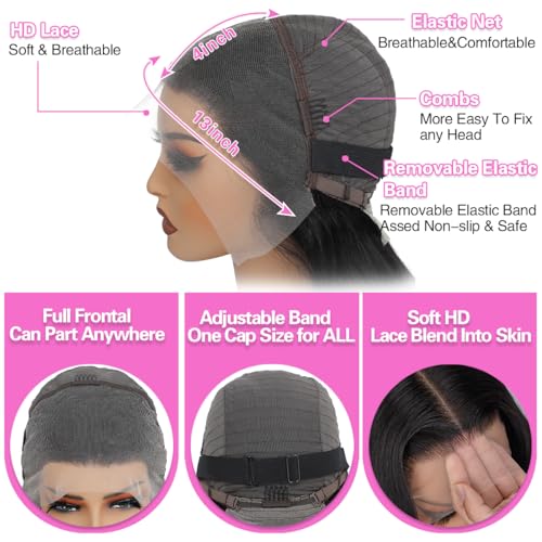 CITY GIRL Body Wave Lace Front Wigs Human Hair Pre Plucked 26 Inch 13x4 hd Transparent Lace Frontal Body Wave Human Hair Wig for Women 200 Density Natural Black