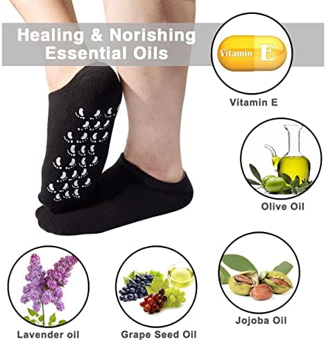 Codream Large Men's Moisturizing Gel Socks Men's Feet Care Ultimate Treatment for Dry Cracked Rough Skin on Feet Pack of 2 Pairs Black US Men 10-15