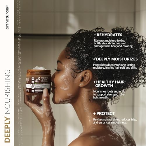 Hair Mask + Silk Bonnet for Sleeping Women Set - Deep Conditioner & Leave-In Conditioner for Dry, Damaged Hair - Argan Oil, Jojoba, Aloe & Keratin - Satin Bonnet for Sleeping, Repair & Hydrate (8 oz)