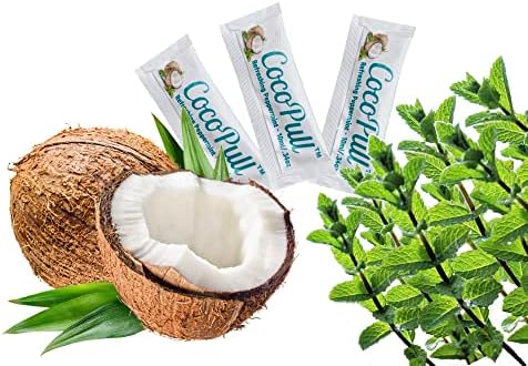 CocoPull - Organic Oil Pulling 14 Packets/Sachets with Coconut and Peppermint Oil for Healthy Teeth, Gums, Bad Breath Remedy. Natural Teeth Whitening.
