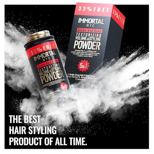 Immortal NYC 5-in-1 Shake and Rake Volume & Styling Powder - Flex Strong Hold - Mattifying All Natural, Unscented Hair Powder for Men - No Residue, All Hair Types