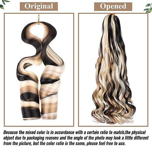 COOKOO 9 Packs French Curly Braiding Hair 22 Inch for Goddess Box Braids with Loose Wave Curly Ends Mix Black and Blonde Pre Stretched French Curls Synthetic Hair Extentions for Women P1B/27/613#