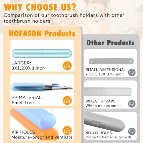 HOFASON 24PCS Large Travel Toothbrush Holders Covers in Bulk 8x1.2x0.8 inches, Kids Classroom Plastic Pencil Case, Portable Toothbrush & Toothpaste Case Storage for Travel Home School Use (6 Colors)