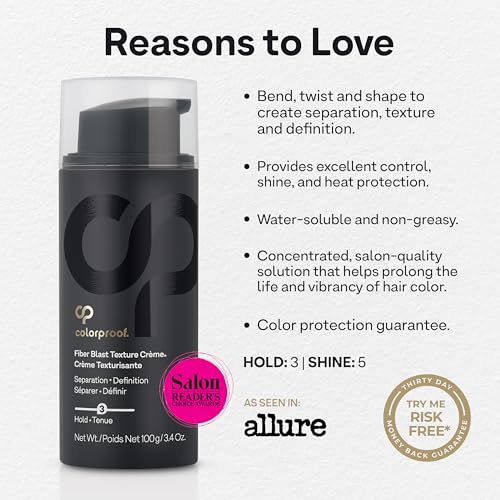 Colorproof Fiber Blast Texture Crème 3.4 Fl. Oz. Hydrating, Non-Greasy Hair Texture Cream with Lychee & Melon Scent, Travel Size Styling Cream