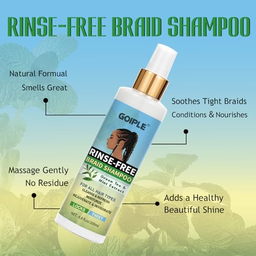 Braid Rinse-Free No Water Shampoo for Locs, Twists, Weaves - Dreadlock Shampoo to Remove BuildUp, Odor, Itch & Flakes, No Residue, Chemical-Free