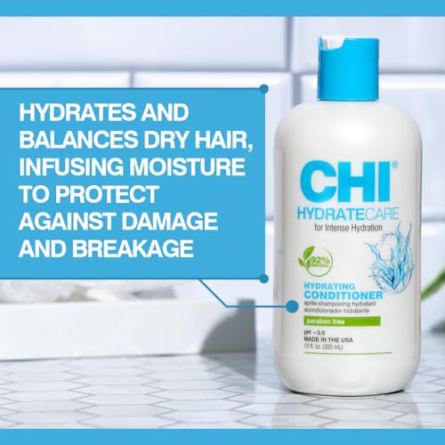 CHI HydrateCare Hydrating Conditioner, Balances Hair Moisture and Protects Against Damage and Hair Breakage, Sulfate, Paraben, & Cruelty-Free, 12 Oz