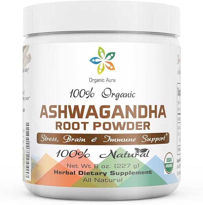 Certified Organic Ashwagandha Root Powder 8Oz -1/2Lb. Enhances Overall Health. 100% Pure Natural Herbal Supplement. No GMO. Gluten Free. Raw, Fresh and Original Withania somnifera.