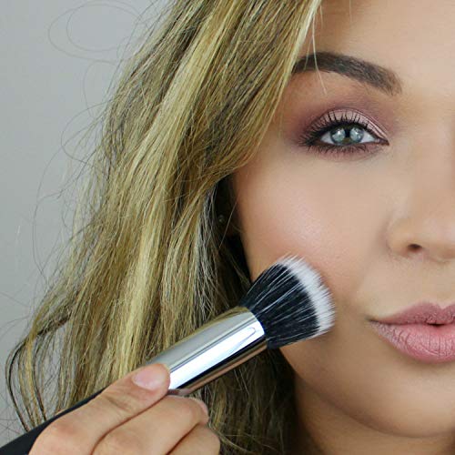 Large Stippling Foundation Makeup Brush – Beauty Junkees Flat Top Duo Fiber Synthetic Stipple Make Up Brushes, Sheer Flawless Blending Liquid, Cream, Powder Cosmetics, Vegan, Cruelty Free