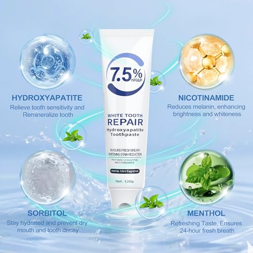 Hydroxyapatite Toothpaste, Nano Hydroxyapatite Toothpaste for Enamel Protection and Tooth Strengthening, Fresh Mint Flavor, Promotes Fresh Breath, Daily Use for Oral Health 2 Pack