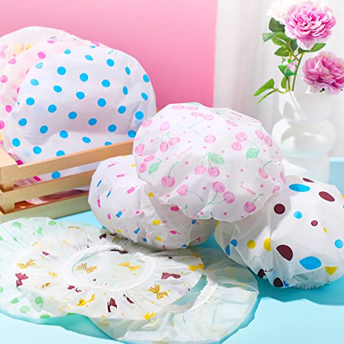 20 Pcs Waterproof Shower Caps for Women,Reusable Plastic Bath Hair Caps with Elastic Band Assorted Colors for Home,Salon & Spa