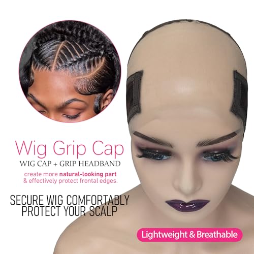 Labhairs Lace-MAX Wig Grip Cap for Women - Non Slip, Adjustable Wig Caps Holds Glueless Wigs Securely in Place, Reusable HD Lace Cap with Headband for Lace Front Wigs, One Size Fits All (Brown)