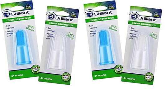 Brilliant Baby Finger Toothbrush - Silicone Gum Massager and Teether Brush for Infant and Toddler, 3 Months Old and Up, Gum and Tooth Cleaner, for Teething Relief- Oral Care, Blue/Clear, 2 (Pack of 2)