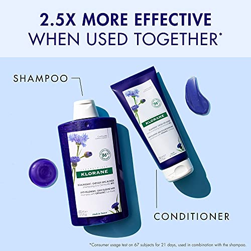 Klorane Plant-Based Purple Conditioner with Centaury, Brightens Blonde, Gray or White Hair, Neutralizes Unwanted Yellow and Copper Tones, Paraben, Silicone and Sulfate Free, 6.7 fl.oz.