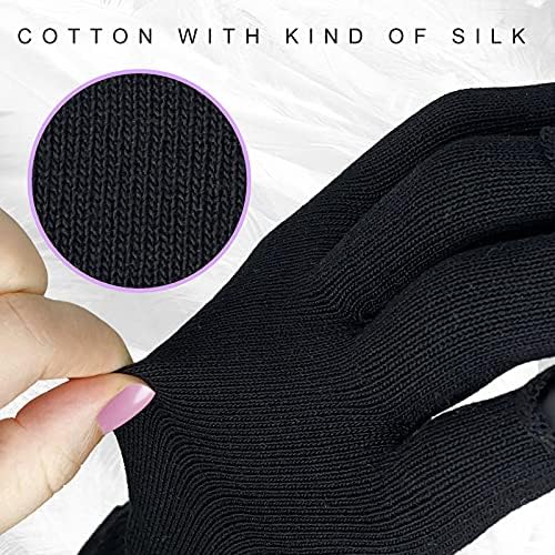 GSAFEME Cotton Gloves Eczema - Fingerless Touchscreen Moisturizing Gloves for Dry Hand Sleeping - Cotton Gloves for Men and Women, Black S/M 3 Pairs