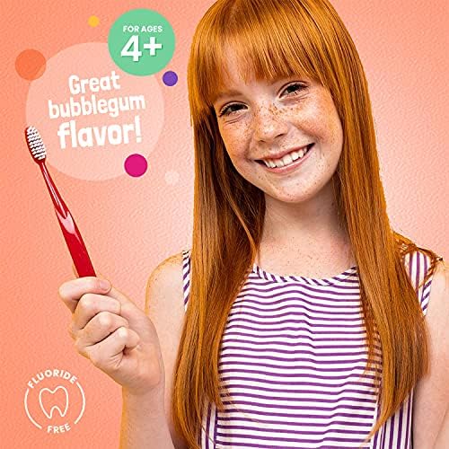 Kids Toothpaste with Daily Multivitamins B3, B5, B6, D, E, Xylitol, Calcium, Fluoride Free, Fresh Breath, Fights Tarter, Anti-Cavity, Safe to Swallow, 4.1oz, Bubble Gum Flavor