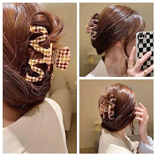 Large Tortoise Shell Claw Clip 3.5 Inch Cellulose Acetate Hair Claw Clips Checkered Hair Claw Clips French Design Hair Jaw Clamp for Women Ladies (2 Pack)
