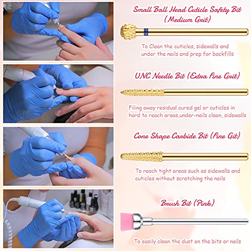 Hestya 7 Pieces Nail Drill Bits Set Tungsten Carbide Drill Bits for Nails Electric File 3/32 Inch Diamond Manicure Pedicure Cuticle Remover Tools for Acrylic Gel fingernail Salon(Gold)