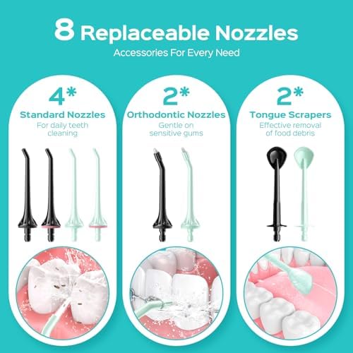 COSLUS 2-Pack Water Flosser for Teeth: Water Dental Pick Set with Refined Packaging for Couples Friends, 3 Modes & 8 DIY Levels for Sensitive Gums & Braces, Ideal for Family Sharing, Black & Green