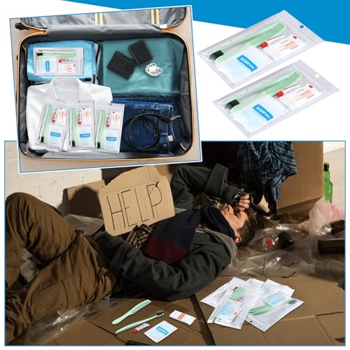 Hushee 48 Sets Personal Hygiene Kit Basic Toiletry Kit Homeless Care Package for Men, Women, Travel, Charity, Business Include Shampoo, Toothbrush, Toothpaste, Comb and Bath(Light Green)