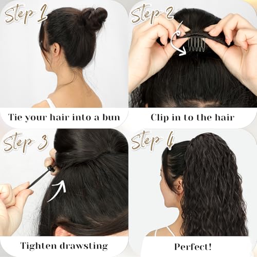 KooKaStyle Ponytail Extension 30 Inch Drawstring Pony Tails Hair Extensions for Women Long Curly Ponytail Synthetic Hairpieces for Daily Use（Black-1B）