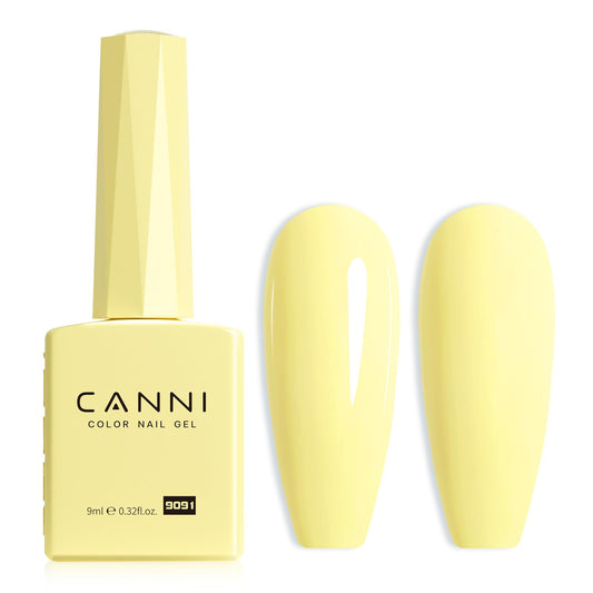 CANNI Light Yellow Gel Polish - Bright Pastel Butter Yellow Color, High Gloss Soak Off U V Gel Nail Polish for French Nail Manicure Salon DIY