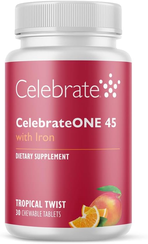 Celebrate Vitamins CelebrateONE 45 Chewables, 45mg Iron - One A Day Bariatric Multivitamin, Essential Vitamins & Minerals - Gastric Bypass & Sleeve Gastrectomy Supplement - Tropical (30 Tablets)