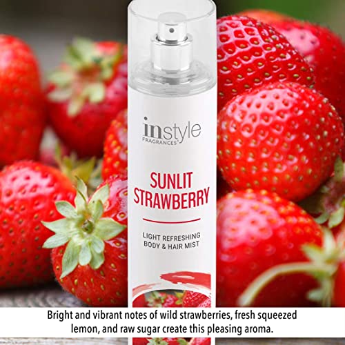 Instyle Fragrances | Body & Hair Mist | Sunlit Strawberry Scent | With Panthenol | CLEAN, Vegan, Paraben Free, Phthalate Free | Premium 8 Fl Oz Spray Bottle