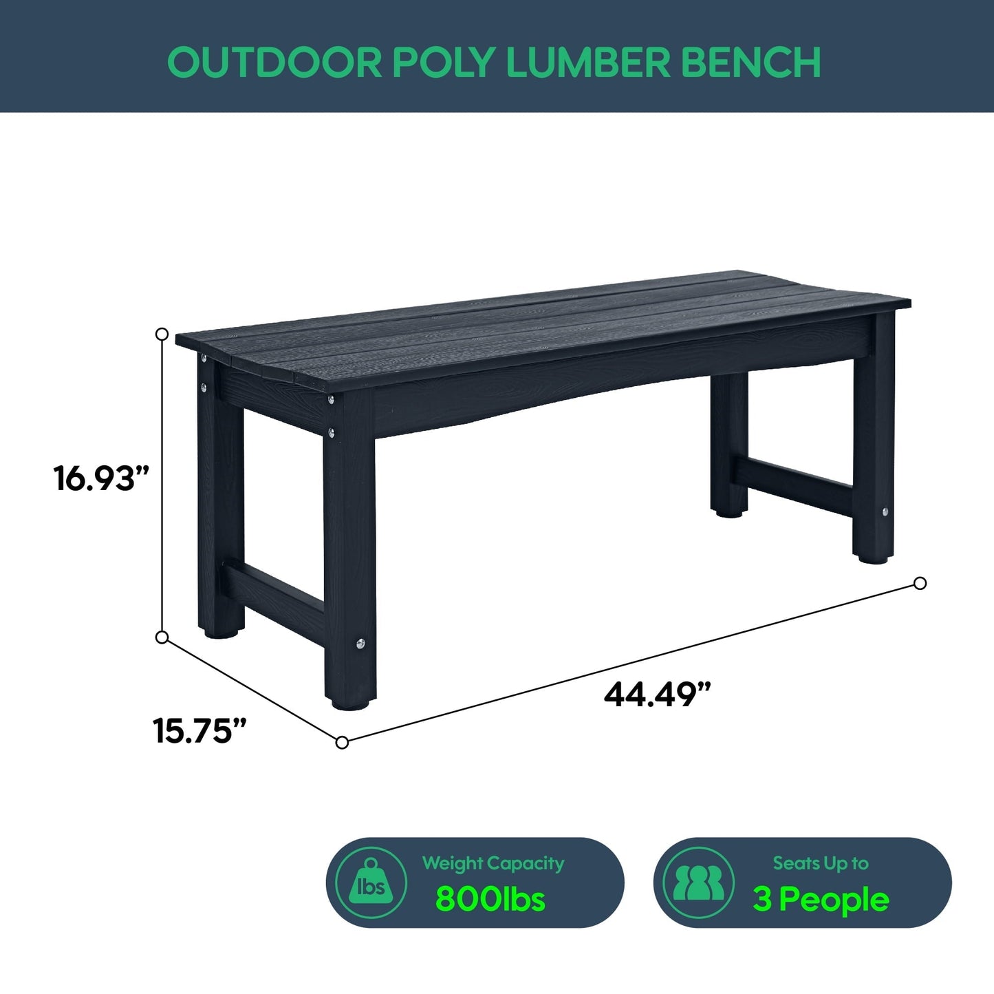 Bstjewey Outdoor 2-Person Patio Bench, Poly Lumber, Teak Wood Grain
