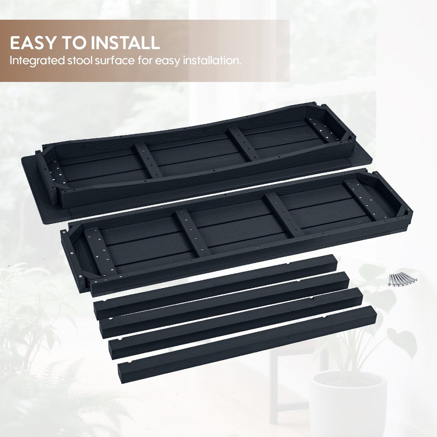 Bstjewey Outdoor 48" 2-Tier Console Table, Weatherproof HIPS, Black