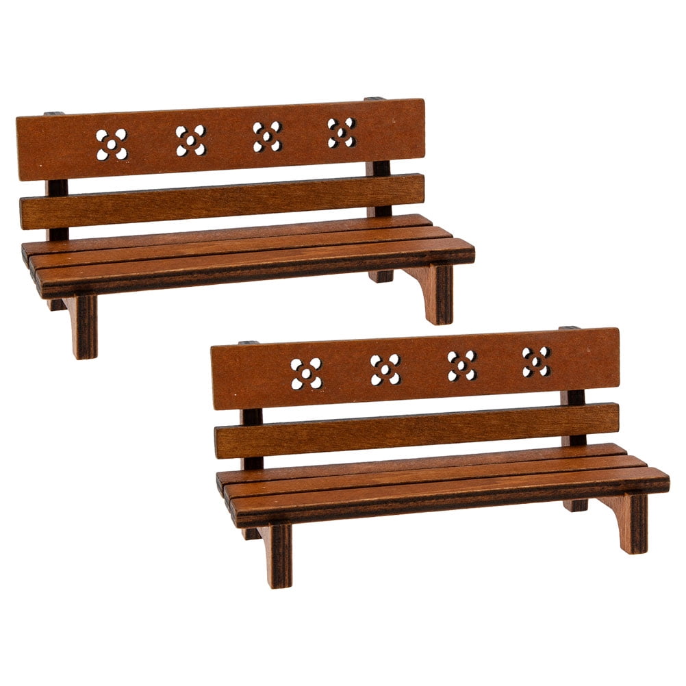 Homoyoyo 2Pcs Miniature Garden Benches for Doll House Decor in Light Brown Wood Compact Shape with Lifelike Design