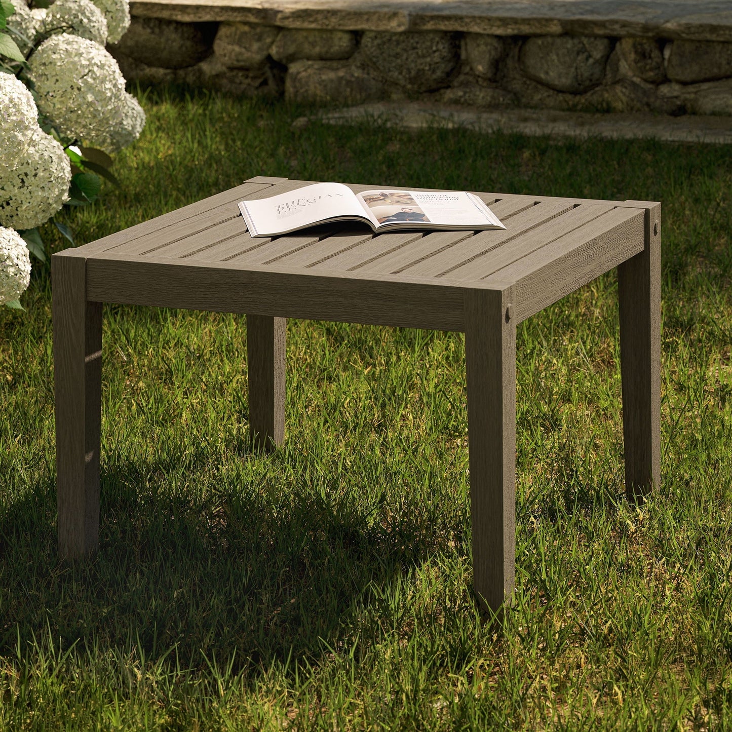 Coffee Side Table, Gray, Teak Wood, Outdoor Patio Balcony Cafe Bistro Garden Hospitality Restaurant, Modern Contemporary, HB37898