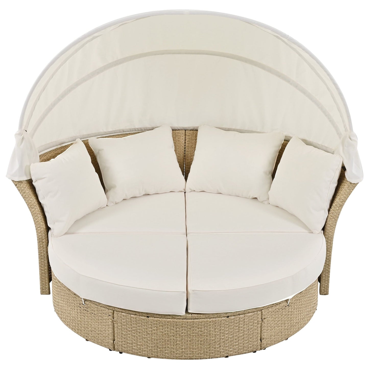Convertible Outdoor Patio Daybed with Retractable Canopy and Cushions, Rattan Wicker Loveseat Sofa