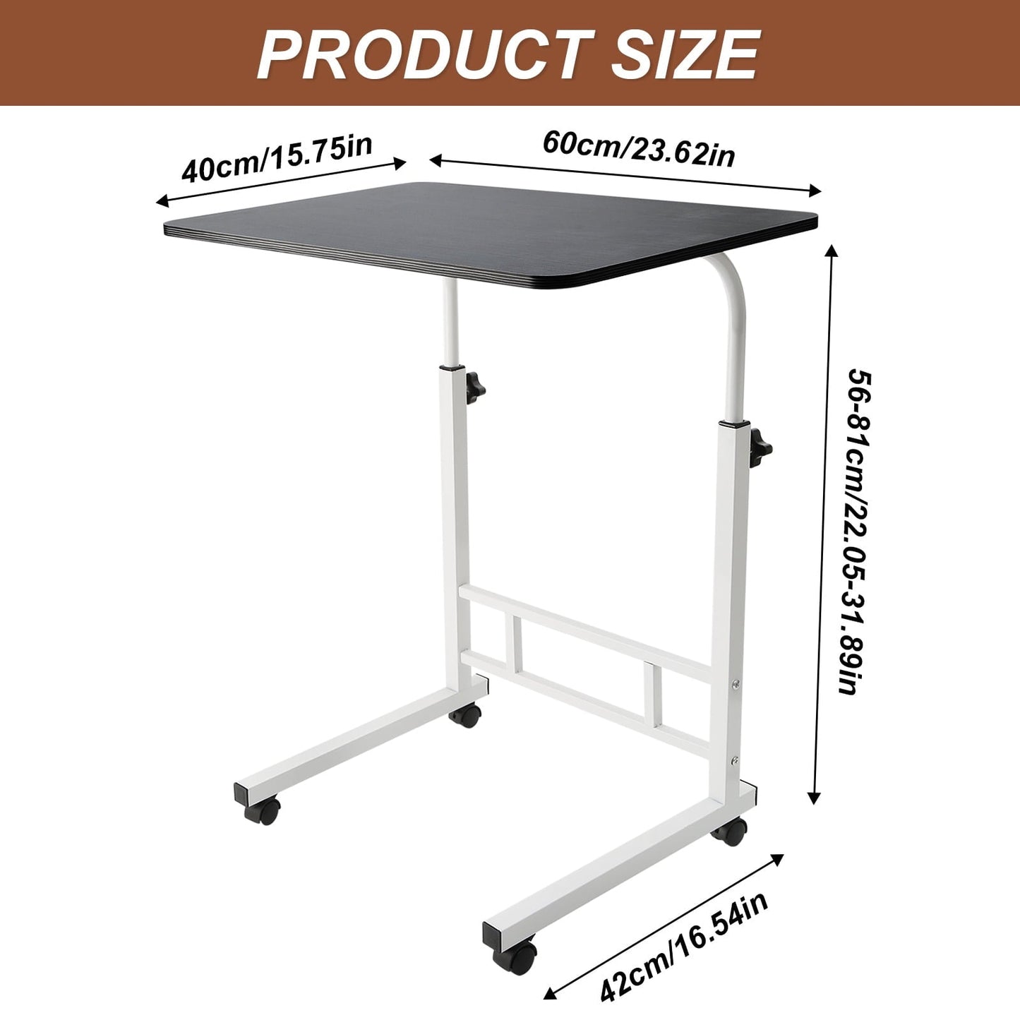 C-Shaped End Table with Wheels,Adjustable Height,Compact Rolling Side Table for Small Spaces,  Multi-Functional Sofa/Laptop/Bedside Table, Mobile Convenience Table, Modern Aesthetic, Sturdy Construc