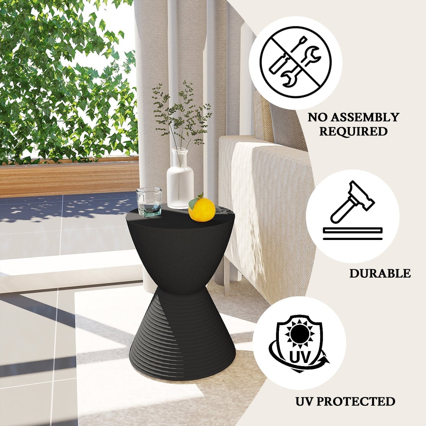 LeisureMod Ribbed Hourglass Side Table with Storage – ABS Drum Accent Table, Removable Lid, Indoor/Outdoor Use – Boyd Series