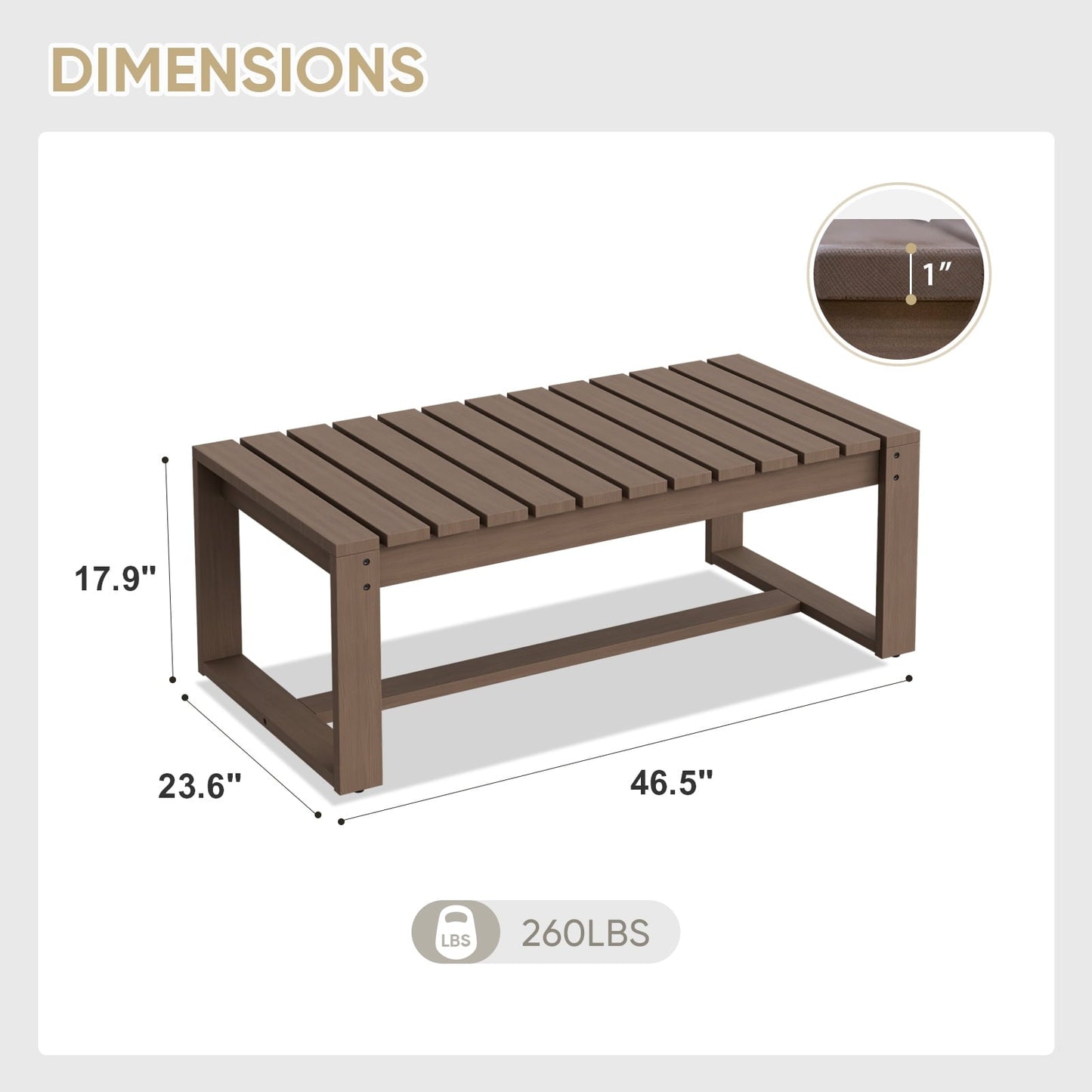 COOS BAY Modern Outdoor Patio Coffee Table, Natural Real Wood Cedar Table, All Weather Outdoor Rectangular Table